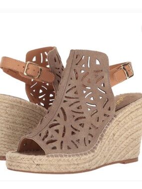 Seychelles Taupe Laser-Cut Suede Espadrille Wedges
